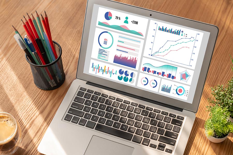 analyzing analytics on laptop