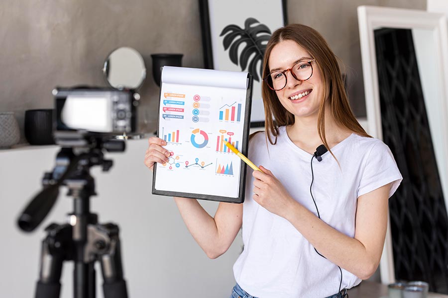 marketing manager analyzing metrics
