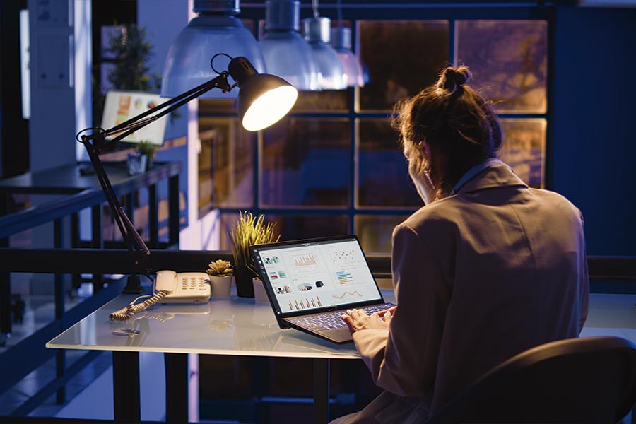 Technology consultant reviewing project insights